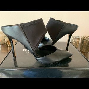 WHBM Black Leather Pump with Pointed Toe